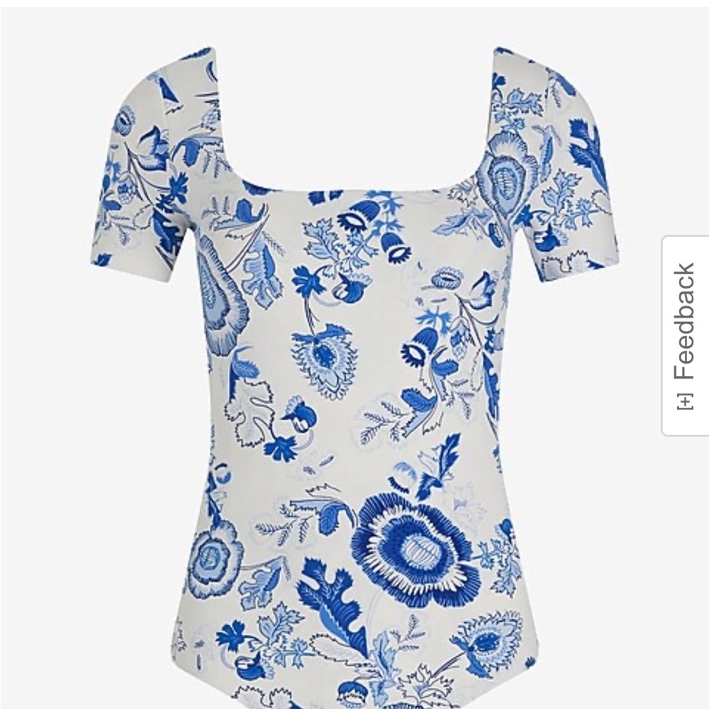 Express Body Contour Floral Stretch Cotton Square Neck Bodysuit - Picture 7 of 8